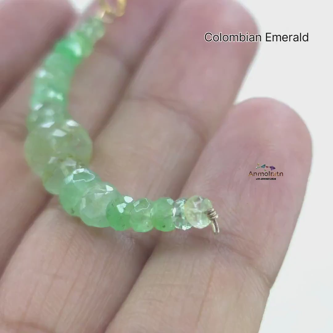 Raw Emerald Pendant, Colombian Emerald Beaded Pendant, Emerald Drop Pendant, Emerald Crescent Charm For Necklace, Emerald Charm Pendant Gift