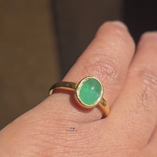 Emerald Cabochon Ring For Men & Women, Certified Emerald Oval Cabochon Bezel Set Birthstone Dainty Ring 2.10CT Solitaire Emerald Silver Ring